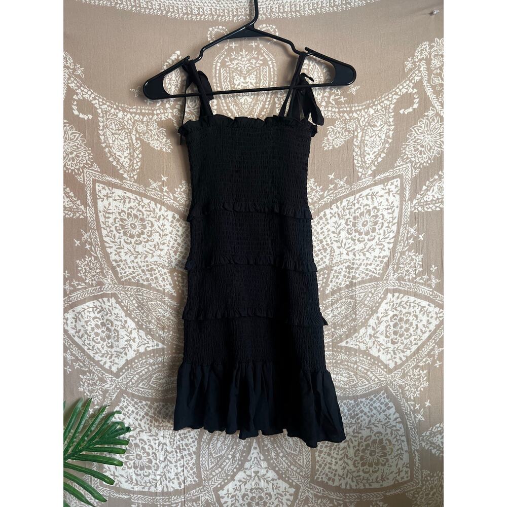 Katie J NYC Evan Smocked Tiered Ruffle Mini Dress Black Size S - Picture 3 of 7